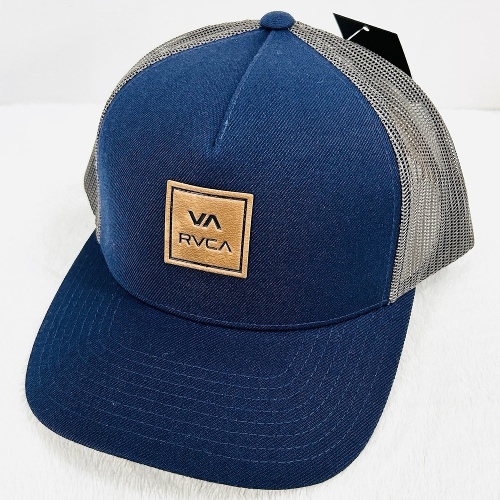 RVCA Patch Curved Trucker Hat Cap Snapback Adjustable Blue Outdoors Workwear